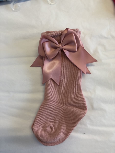 Dusky Pink Bow Socks