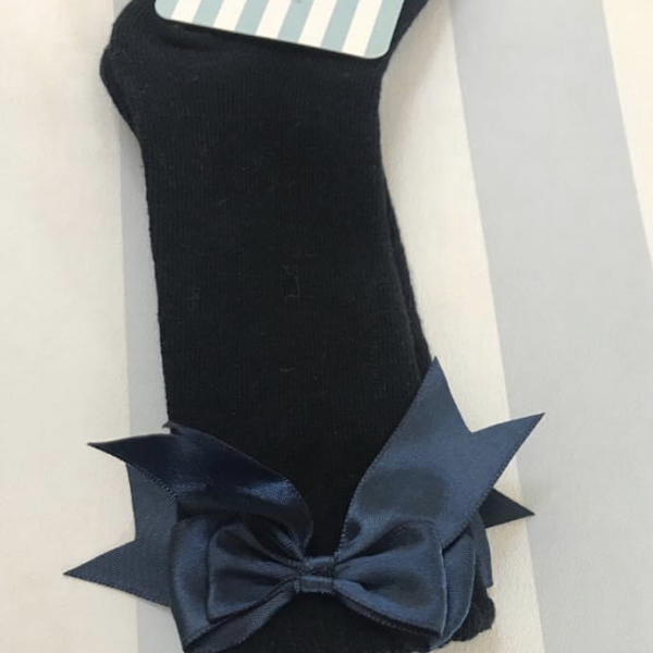 Navy Old Style Knee High Bow Socks