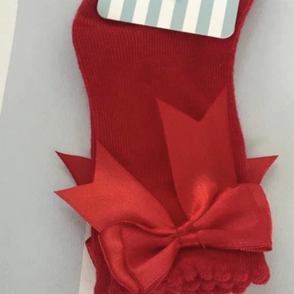 Red Old Style Knee High Bow Socks